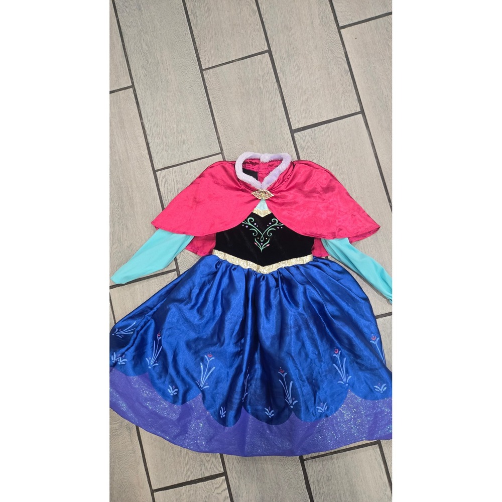 Disney Frozen Anna Costume Dress with Cape Kids Size 4 Blue Pink Velvet Satin